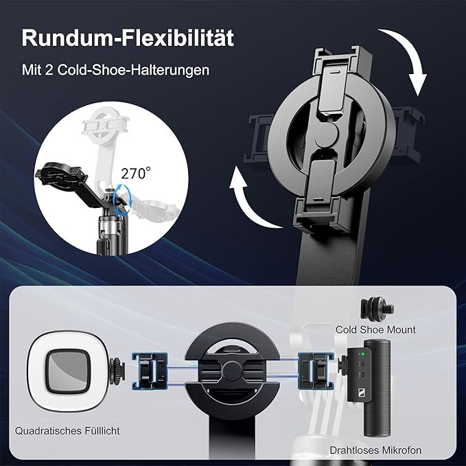 FOURPILLARS Magnetic Phone Tripod, 53" Selfie Stick Tripod for iPhone with Remote & 2 in 1 Magnetic Holder, 360° Rotating Portable Cell Phone Stand for Video Recording, Compatible with Android, Camera