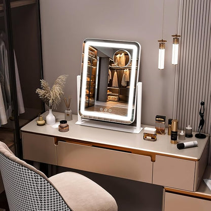 Hollywood Vanity Mirror with Lights, 17" L x 13" W LED Lighted Makeup Mirror, Dimmable & Three Color Lighting Modes, 10X Magnification Mirror, CRI>95% HD, 20W High Brightness (96 LED)