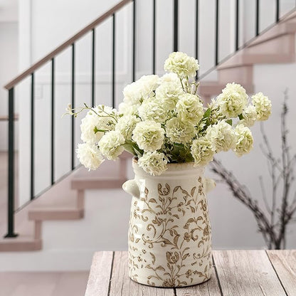 SIDUCAL Ceramic Rustic Vase with 2-Ear, 7.6 Inch Ice Cracked Vintage Pastoral Vase, Rustic Farmhouse Vases for Home Decor, Table, Living Room, Shelf Decor, Chinoiserie Decor, Brown Floral Pattern
