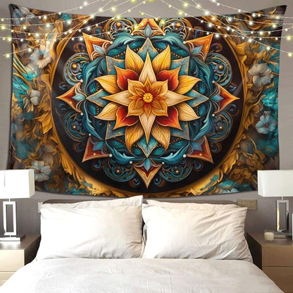 Smacget Mandala Floral Boho Multicolor Flower Psychedelic Wall Hanging for Bedroom Blue Orange Tarot Aesthetic Witchy Home Dorm Decor Hippie Tapestry 60"X40"
