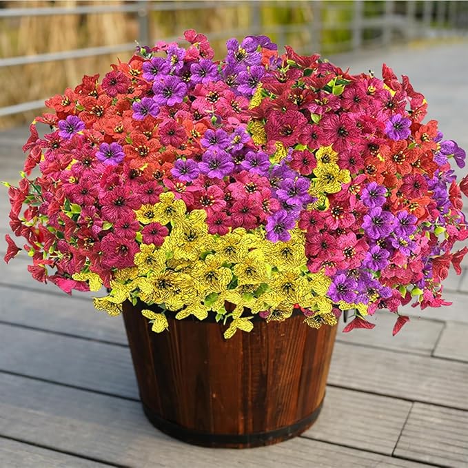 Artificial Fall Flowers for Outdoors, Artificial mums for Outdoors UV Resistant and fadeproof,Faux mums for Outdoor planters for Porch Patio Garden Planter Box Home Outdoor Decor(10pcs)