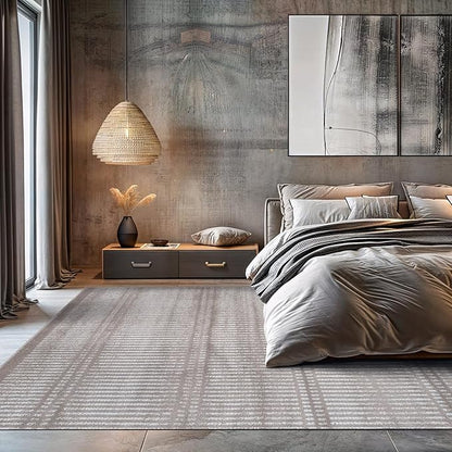 Rugshop Contemporary Stripe Lines High Traffic Living Room,Bedroom,Kitchen, Home Office High Traffic Living Room,Bedroom,Kitchen, Home Office Area Rug 7'10" x 10' Beige