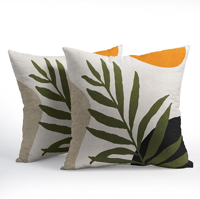 Spring Boho Pillow Covers 20x20 Set of 2 Abstract Mid Century Throw Pillow Covers Green Pillowcase Linen Decoration Farmhouse Soft Decorative Aesthetic Cushion Case Couch for Indoor Outdoor Home Decor