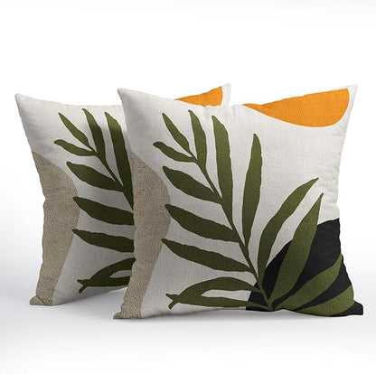 Spring Boho Pillow Covers 24x24 Set of 2 Abstract Mid Century Throw Pillow Covers Green Pillowcase Linen Decoration Farmhouse Soft Decorative Aesthetic Cushion Case Couch for Indoor Outdoor Home Decor
