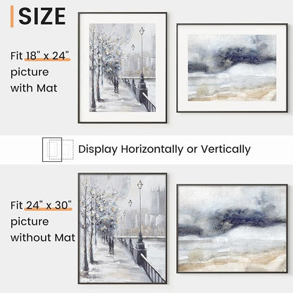 24x30 inch Metal Poster Frame - 24 x 30 Thin Aluminum Picture Frames Matted for 18x24 Photos, Artworks, Prints, Puzzle - High Definition Plexiglass - Vertical and Horizontal Display - Wall Hook Hanging Hardware Included - Black, 2 Pack