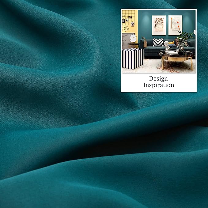 DUALIFE Teal Blackout Curtains Solid Color Eyelet Top Bedroom Curtains Thermal Grommet Light Blocking Room Darkening Window Panels/Drapes for Living Room 2 Panels Set 52 x 45 inches