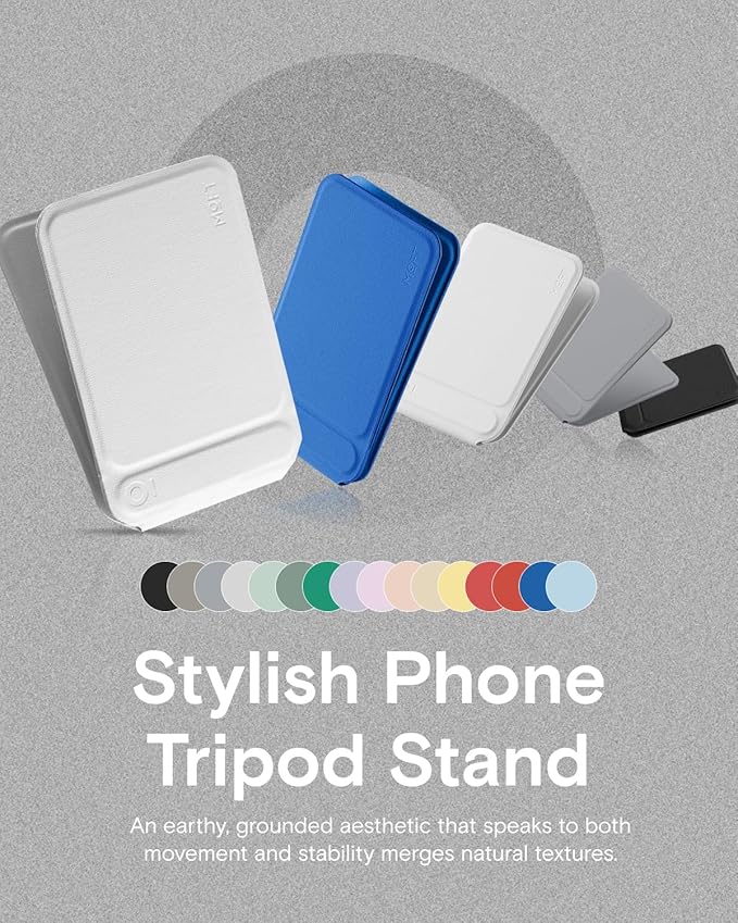 MOFT Phone Tripod Stand Selfie Stick for iPhone, Multi-Angles iPhone Stand, Lightweight & Portable Phone Holder, Strong Magnets, MOVAS Vegan Leather, Travel Essentials, Misty Cove (Without Card Slot)