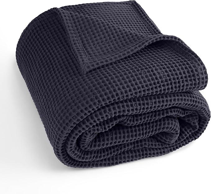 Organic Cotton Waffle Blanket King Size (104" x 90") – Lightweight, Breathable & Ultra-Soft All-Season Blanket for Adults, Teens & Toddlers – Perfect for Summer, Spring & Winter – Grey