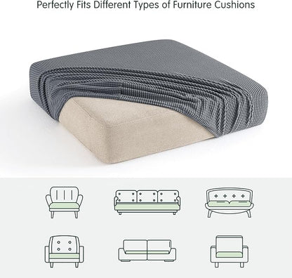 CHUN YI 2Piece Stretch Couch Cushion Covers, Sofa Seat Slipcovers for Pets, Suitable for Armchair Loveseat Sofa with Spandex Jacquard Washable Fabric (2Piece,Light Grey)