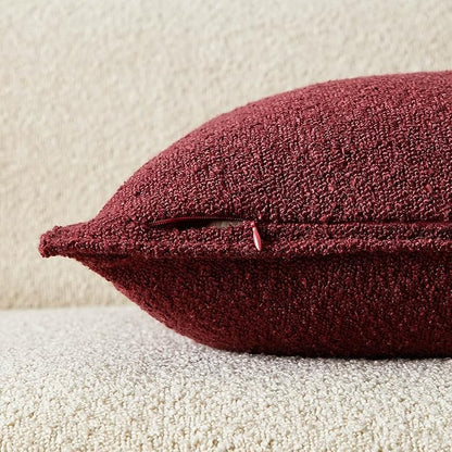 JUSPURBET 12x20 Throw Pillow Covers Set of 2 Decorative Pillow Covers for Couch Sofa Bed Cozy Boucle Textured Lumbar Cushion Covers Cases with Invisible Zipper for Living Room Home Decor,Burgundy