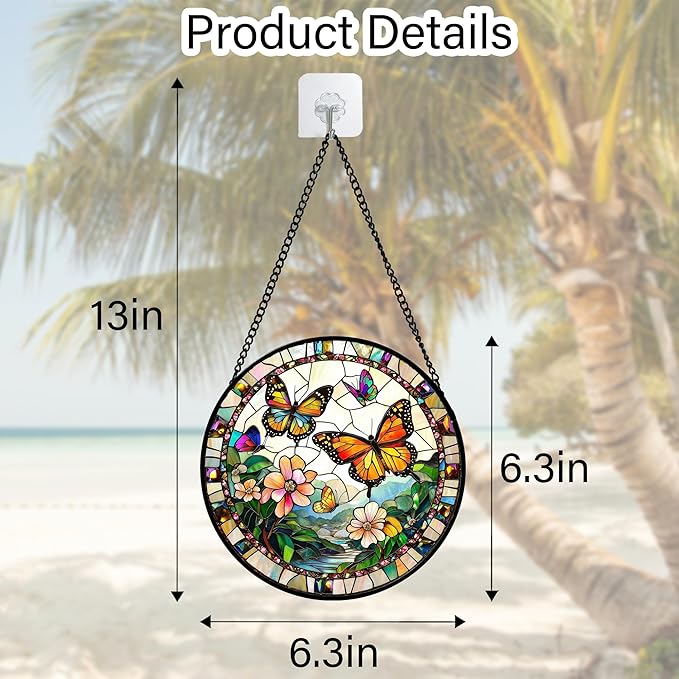 DASTOLL Stained Glass Window Hanging, Butterflies Flying in The Sky Suncatcher for Doors Home Sun Catchers Decoration and Christmas, Mother's Day Birthday Gifts for Women, Men, and Mom 6.3 in