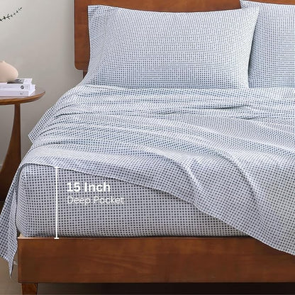 LANE LINEN 100% Organic Cotton Twin Sheets Set - 3 PC Bedding Sheets & Pillowcases - Breathable & Cooling Bed Sheets - Deep Pocket up to 15", Sheets for Twin Size Bed: Polka Dot (Blue)