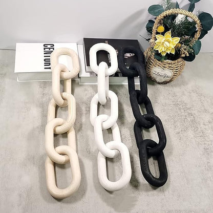 Decorative Wood Chain Link Modern Boho Home Farmhouse Decor, 5 Link Chain Decor Hand-Carved Wooden Aesthetic Crafts, Sustainable Pine Wood for Shelf, Living Room, Rustic Country