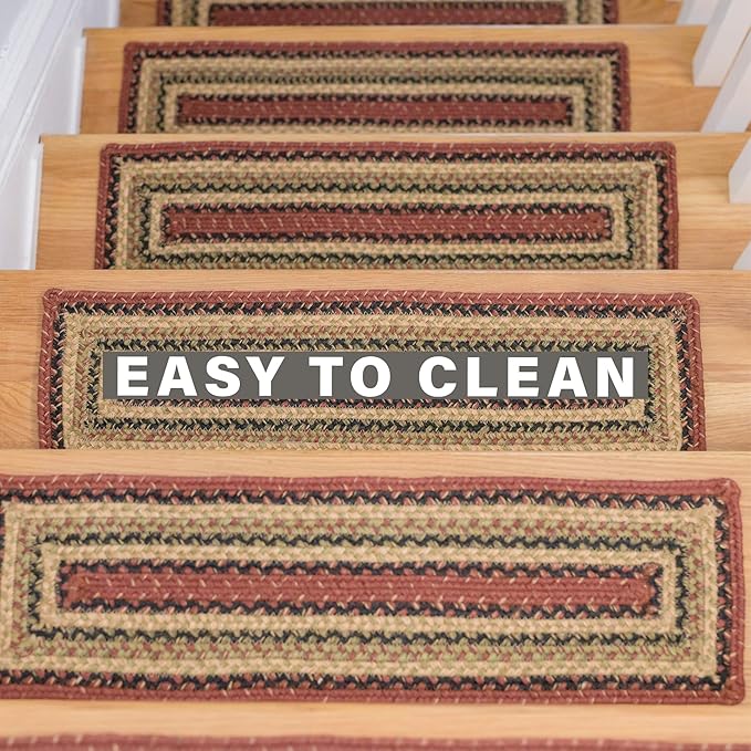 Homespice Highland Jute Braided Stair Treads for Wooden Steps, Country Cabin Decor, Set of 13, Multicolor 8x28 Rectangle Rug for Stairs - Easy to Clean, Tightly Stitched and Durable