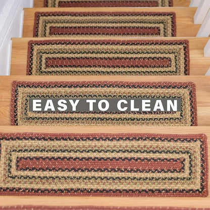 Homespice Highland Jute Braided Stair Treads for Wooden Steps, Country Cabin Decor, Set of 13, Multicolor 8x28 Rectangle Rug for Stairs - Easy to Clean, Tightly Stitched and Durable