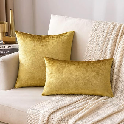 MIULEE Velvet Throw Pillow Covers 18x18 Inch, Pack of 2 - Golden, Super Soft Decorative Square Cushion Cases Modern Luxury Home Decor for Sofa, Couch, Bed, Chair