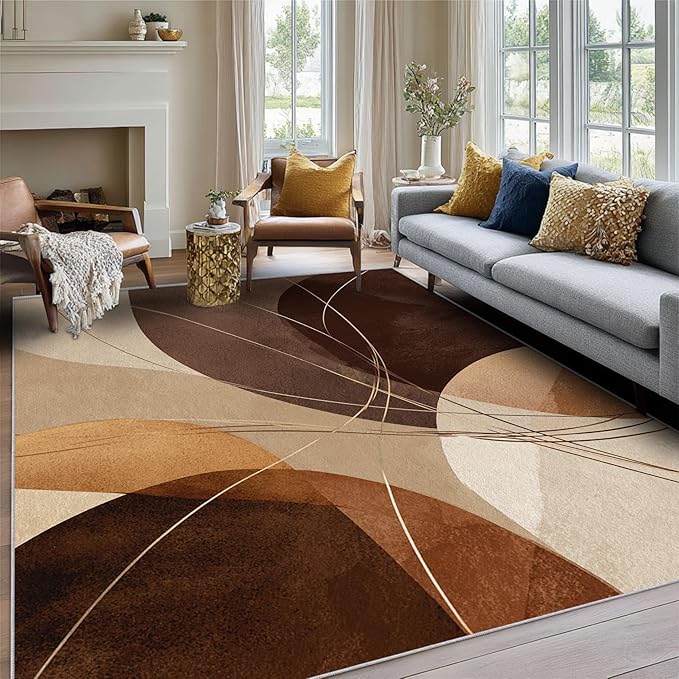 Abstract Boho Rug, 5x8 Area Rugs Minimalist Geometric Line Pattern for Living Room, Bedroom, Abstract Boho Home Decor Accessories Indoor Carpet, Non Slip & Machine Washable