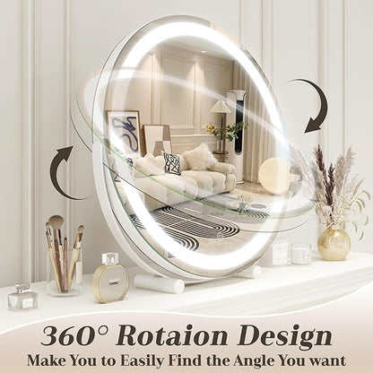 ROLOVE Makeup Mirror with Lights, 18 Inch Vanity Mirror with Lights, Lighted Makeup Mirror, Smart Touch Control Round Lighted Vanity Mirror, Tabletop ＆ Desk Mirror, Gifts for Women, Wife, Mom, Girls