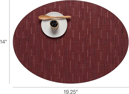 Chilewich Bamboo Placemats Set of 4 - Woven Oval Placemats - Reusable, Stain-Resistant, Indoor/Outdoor Tabletop Protection - 19" x 14" - Cranberry