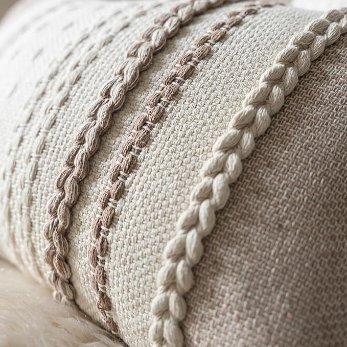 Boho Throw Pillow Covers 20x20 Inch Set of 2, Khaki Textured Decorative Couch Pillow Cases for Farmhouse Home Decor, Accent Cushion Cover for Sofa, Bed, Living Room, Bedroom