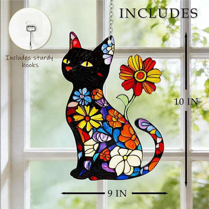 Cat Stained Glass Suncatcher Window, Hanging Sun Catchers Indoor Window, Cat Lover Suncatcher for Mom/Women