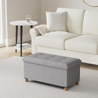 PINPLUS Ottoman with Storage Coffee Table, Grey Footrest-Stool Linen Chest with Tray, Large Storage Bench Foot Rest Ottoman for Bedroom End of Bed, Living Room, Hallway, 30"x 15"x 15"