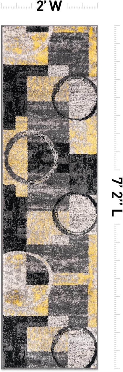 Rugshop Contemporary Circle Design Runner Rug, Non-Shedding Carpet for Hallway, Kitchen, or Entryway, Yellow, 2' x 7'2"