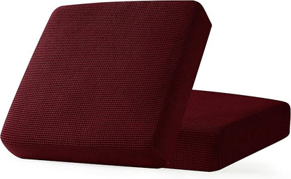 CHUN YI 2Piece Stretch Couch Cushion Covers, Sofa Seat Slipcovers for Pets, Suitable for Armchair Loveseat Sofa with Spandex Jacquard Washable Fabric (2Piece,Wine)