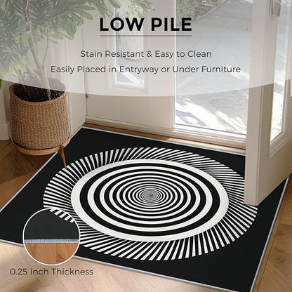 Black and White Circle Rugs for Home Decor, 6x9 ft, Abstract Op Art Area Rugs for Living Room, Soft Non Slip Washable Modern Geometric Carpet Bedroom Decorations Dt-Ghf-31