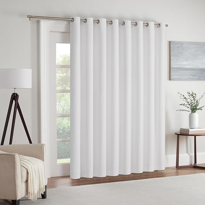Eclipse Extra Wide Grommet Curtain, Kendall Sliding Patio Door Curtain Panel, Solid Textured Thermal Insulated and Noise Reducing Curtains, (1 Panel), 84 in Long x 100 in Wide, White
