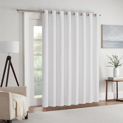 Eclipse Extra Wide Grommet Curtain, Kendall Sliding Patio Door Curtain Panel, Solid Textured Thermal Insulated and Noise Reducing Curtains, (1 Panel), 84 in Long x 100 in Wide, White