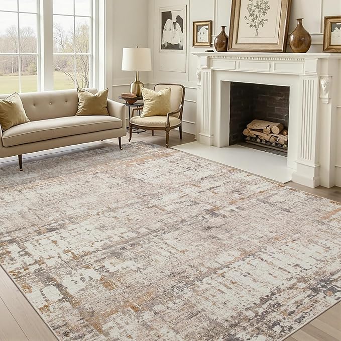 Area Rugs 8x10,Large Soft Rugs for Living Room, Washable Rug,Modern Neutral Abstract Rugs for Bedroom Dining Room, Non-Slip Foldable Thin Indoor Carpet, Stain Resistant(Beige Grey)