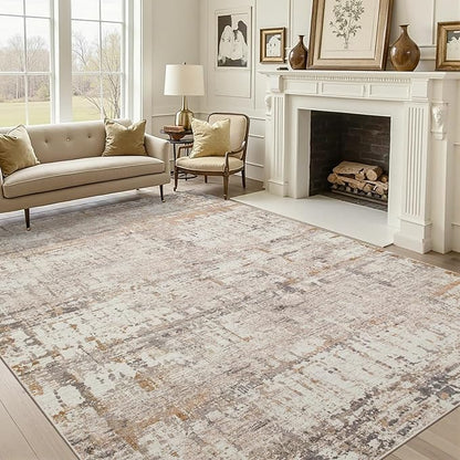 Area Rugs 8x10,Large Soft Rugs for Living Room, Washable Rug,Modern Neutral Abstract Rugs for Bedroom Dining Room, Non-Slip Foldable Thin Indoor Carpet, Stain Resistant(Beige Grey)