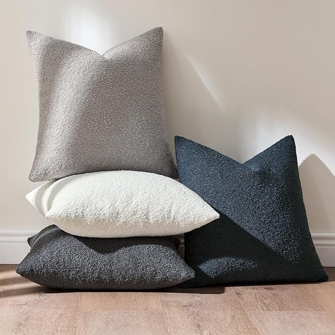 MIULEE Pack of 4 Decorative Textured Boucle Throw Pillow Covers 18x18 Inch Blue Gray Accent Solid Pillow Cases Soft Couch Cushion Covers for Modern Farmhouse Boho Chair Sofa Bed Livingroom Home Decor