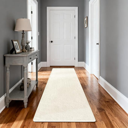PURE ERA Carpet Stair Tread Landing Mat Area Rug Ultra Plush Shag Soft Non Slip Skid Resistant Tape Free Indoor Doormat Washable Reusable White 2' X 6'