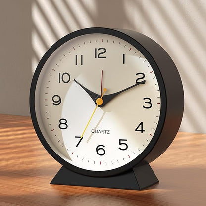 AYRELY® 4.5" Analog Alarm Clock,Small Retro Desk Clock Battery Operated,Slient Metal Table Clock with Light for Living Room Decor,Bedroom,Bedside,Shelf (Black)