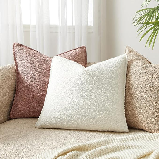 JUSPURBET White Decorative Pillow Covers 16x16 Set of 2 Throw Pillow Covers for Couch Sofa Bed Cozy Boucle Textured Cushion Covers Cases with Hidden Zipper for Living Room Home Decor