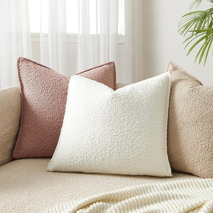JUSPURBET White Decorative Pillow Covers 12x20 Set of 2 Throw Pillow Covers for Couch Sofa Bed Cozy Boucle Textured Lumbar Cushion Covers Cases with Hidden Zipper for Living Room Home Decor