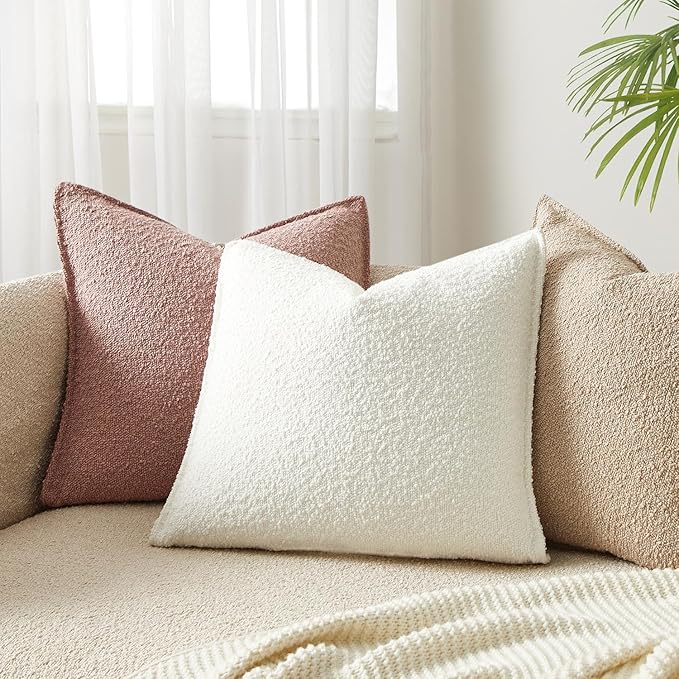 JUSPURBET White Decorative Pillow Covers 18x18 Set of 2 Throw Pillow Covers for Couch Sofa Bed Cozy Boucle Textured Cushion Covers Cases with Hidden Zipper for Living Room Home Decor