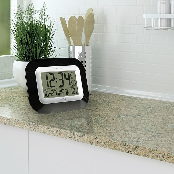 La Crosse Technology Atomic Wall/Table Clock, 7.2-inch H x 8.95-inch W x 1.2-inch D (WT-8005U-B)