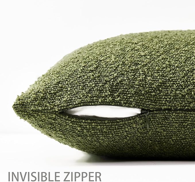 Boucle Decorative Throw Pillow Covers for Couch Set of 2, 22x22 inches, Olive