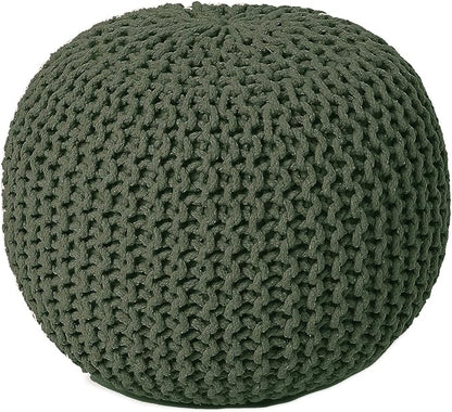 REDEARTH · Round Hand Knitted Pouf - Foot Stool Bean Bag Ottoman - Cord Boho Pouffe - Poof Accent Beanbag Footrest for Living Room - Bedroom - Patio - Lounge (19.5"x19.5"x14") - Olive, Set of 2