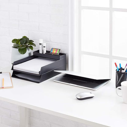 Amazon Basics Rectangular Plastic Desk Organizer, Half Accessory Tray, 9.4" x 3.3" x 1", Black