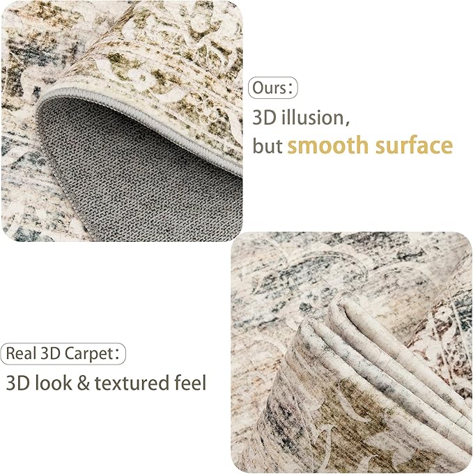8x10 Area Rugs for Living Room, Stain Resistant Neutral Washable Rugs for Dining Room, Floral Vintage Non-Slip Thin Large Size Area Rug Taupe