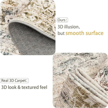6x9 Area Rugs for Living Room, Stain Resistant Neutral Washable Rugs for Dining Room, Floral Vintage Non-Slip Thin Area Rug Farmhouse Rug Taupe