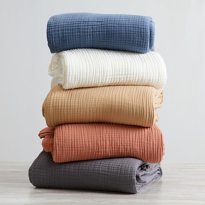 100% Cotton Muslin Twin Size Blanket | Soft, Breathable, and Lightweight Bed Blanket for All-Season | Perfect for Layering | Maria Collection (Twin, Charcoal)