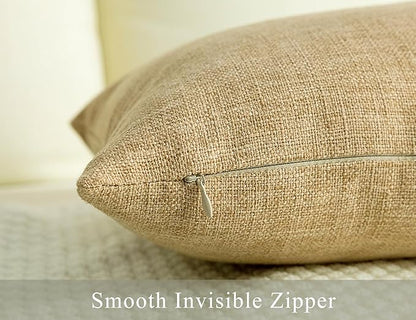 Stellhome Set of 2 Decorative Linen Throw Pillow Covers Square Farmhouse Burlap Cushion Covers for Bedroom, 20 x 20 inch (50 cm), Natural Linen