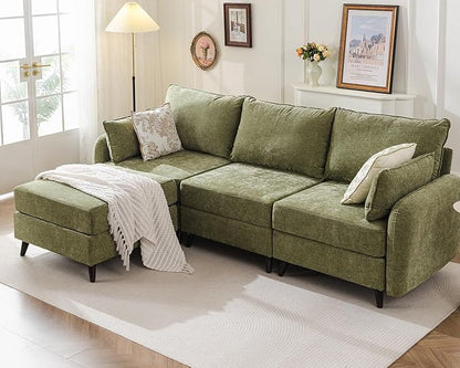 104'' Modular Sectional Sofa with Seats Storage,Oversized L Shaped Couch with Deep Seat,3-Seater Comfy Cloud Couches for Living Room, Movable Ottoman,Chenille,Green