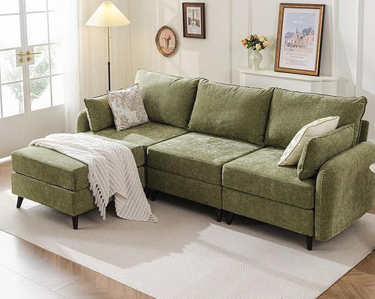 104'' Modular Sectional Sofa with Seats Storage,Oversized L Shaped Couch with Deep Seat,3-Seater Comfy Cloud Couches for Living Room, Movable Ottoman,Chenille,Green