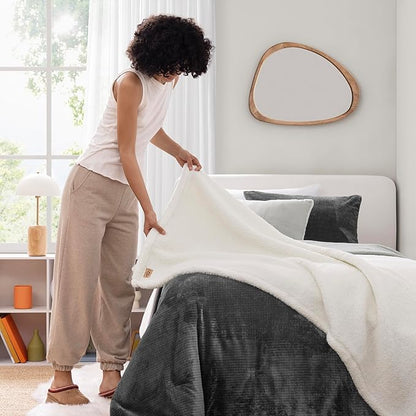 UGG Remina Twin Comforter Set 4 Piece Bed in a Bag with Throw Blanket, Decorative Pillow Sham and Reversible Comforter Hypoallergenic Luxury Bedding, Machine Washable, Twin XL, Charcoal Grey